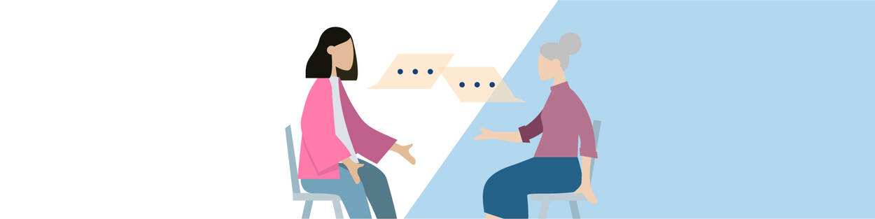Illustratie van een vrouw die in gesprek is met een andere vrouw